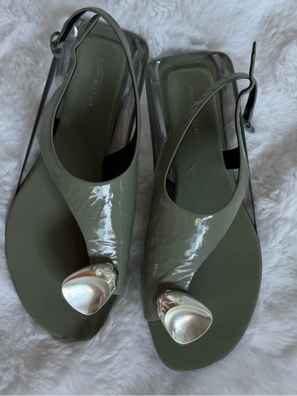 Tory Burch Patos Slingback Sandal
 Olive Green Patent leather